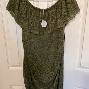 Pinkblush Maternity Olive Lace Off-Shoulder Mini Dress
